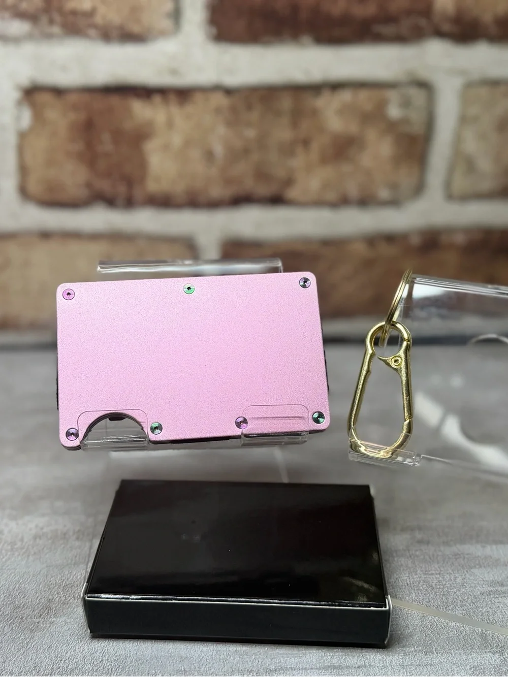 MINIMALIST WALLET | PINK w/RIDGE IRIDESCENT PVD SCREWS + KEYCHAIN